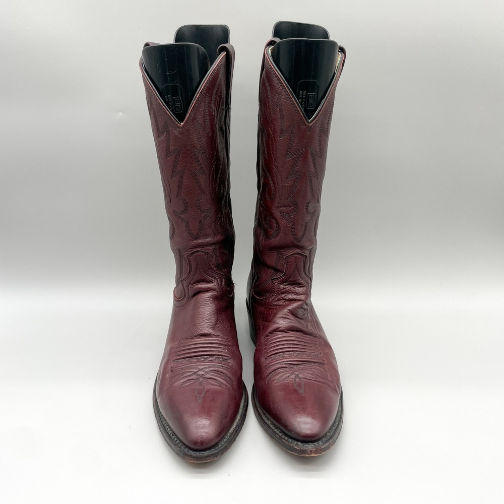 VTG Dan Post Mens 9.5 B Milwaukee Cowboy Boots Dark Cherry Leather Western Rodeo - Picture 2 of 12